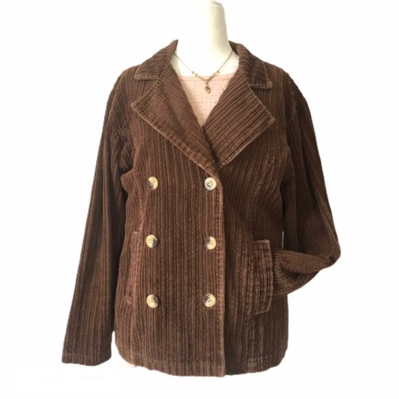 Vintage 90s brown corduroy double breasted jacket - Picture 2 of 5
